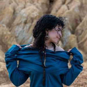 Robe à capuche en coton bleu, style bohème elfe, pour femme, tenue de festival inspirée de la forêt - Product Image 1