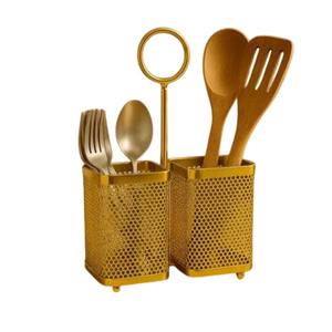 Organizador de Cubiertos de Metal Dorado de Diseño Vintage, Diseño Redondo Abierto, Elegante Soporte para Cubiertos de Cocina para Encimera - Product Image 2