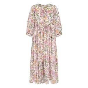 Vestido Maxi Kyra Color Fucsia con Ilustración Encantadora de Flores, Arte Antiguo, Tie-Dye, Diseño Elegante, 100% Algodón - Product Image 2