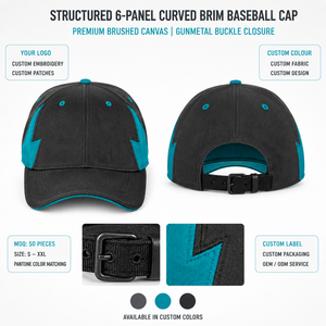 Gorra de Béisbol de 6 Paneles Negra y Verde Azulado con Diseño de Bloques de Color para Adultos, Estilo Deportivo Unisex, Cierre Ajustado - Product Image 4
