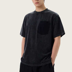 Camiseta de Alta Calidad, Lavada al Ácido, Transpirable, Ecológica, Oversize para Hombre, Cuello Redondo, Vintage, 100% Algodón, Negra - Product Image 1