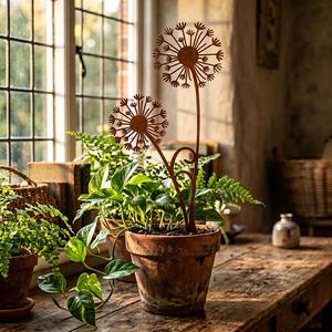 Rustic Metal Dandelion <b>Garden</b> Stake Flower <b>Ornament</b> with Waterproof Finish Powder Coated Outdoor Use - Product Image 1