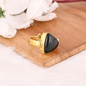 <b>Adjustable</b> Black Onyx Stone Gold Plated Brass <b>Ring</b> Handmade Trendy Gemstone <b>Rings</b> for Women - Product Image 4
