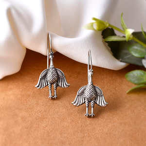 Meera Jaipur Peakock <b>Fine</b> <b>Dangle</b> Silver <b>Earrings</b> - Product Image 1