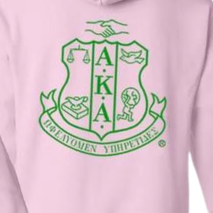 Alpha <b>Kappa</b> Alpha Crest <b>Hoodie</b> Light Pink Green Embroidery Unisex Casual Pullover Sweatshirt in Cotton Fleece - Product Image 3