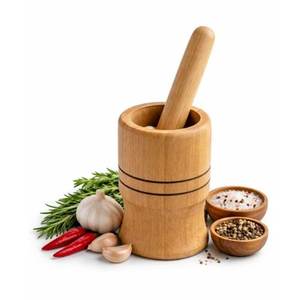 Easy Grip Wooden Mortar <b>And</b> Pestle <b>Set</b> With Comfortable Handling Ideal For Everyday Kitchen Grinding Needs - Product Image 1