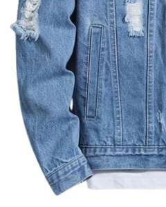 Veste en jean décontractée pour homme, délavée, déchirée, à col rabattu, coupe classique, style streetwear d'automne - Product Image 5