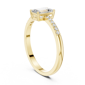 Bague de fiançailles en or jaune 18 carats avec diamant taille émeraude, sertie pavé, solitaire, pour femme, bijou de luxe - Product Image 3