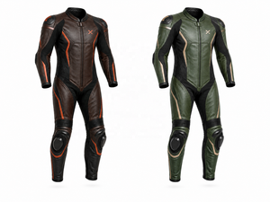Combinaison de moto en cuir une pièce pour la conduite d'endurance |   Marron Noir Orange |   Fabricant OEM ODM |   Qualité de conception haut de gamme | - Product Image 5