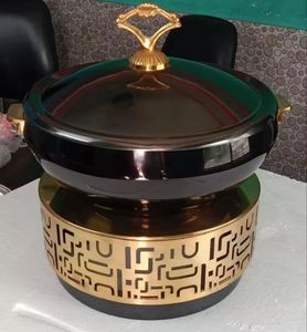 Luxury Glass Casserole Premium Food Warmers Ornate Stainless Steel <b>Buffet</b> <b>Server</b> with Decorative Gold Base & Lid - Product Image 3