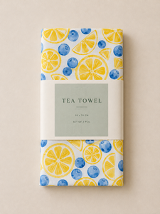 Essuie-tout de cuisine imprimé citron jaune et myrtille |   Essuie-tout à motif de fruits |   Serviette de cuisine en coton et lin - Product Image 2