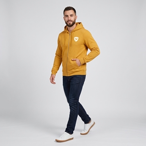 Sweat-shirt à capuche unisexe Dumela couleur moutarde, fermeture éclair, couleur unie, streetwear décontracté, en molleton de coton respirant, écologique, coupe oversize - Product Image 5