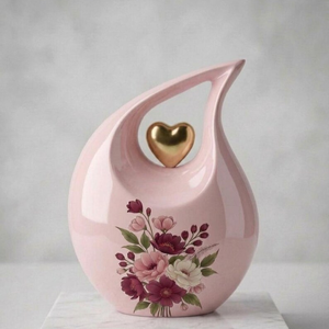 Custom Teardrop Cremation Urn Decorative <b>Ashes</b> Memorial Vessel Blue Floral Heart <b>Keepsake</b> Shrine - Product Image 5