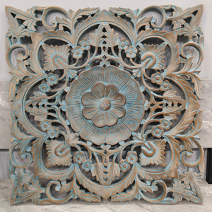Panel de Pared Cuadrado de Madera con Diseño de Follaje Floral, Pieza de Arte Tradicional para Decoración del Hogar - Product Image 4