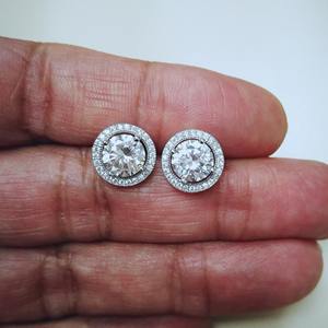 Boucles d'oreilles halo en diamant 3 carats, or blanc 14 carats, boucles d'oreilles à clous en diamant pour tous les jours, élégantes, pour femmes et hommes, bijoux fins, cadeau - Product Image 5