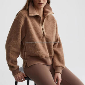 Abrigos de Forro Polar Grueso y Cálido para Invierno, Ropa Deportiva, Sudadera con Capucha y Media Cremallera de Corte Holgado para Mujer - Product Image 1