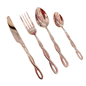 Ensemble de couverts en or rose avec design de manche torsadé, couverts de luxe avec couteau, fourchette et cuillères pour mariages et dîners élégants - Product Image 6