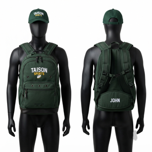 Mochila de Rugby TAISON SPORTS Premium de 600 GSM PU, Verde con Panel Negro, Logotipo Personalizado Bordado e Impreso, para Deportes Escolares, 30-40L - Product Image 1