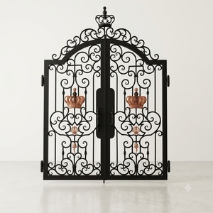 Portail de jardin double battant en fer forgé, design européen, robuste, fait main, anti-rouille, revêtement poudré - Product Image 1