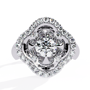 Bague de fiançailles en or blanc pour femme, diamant rond taille brillant, certifié GIA, design halo classique - Product Image 1