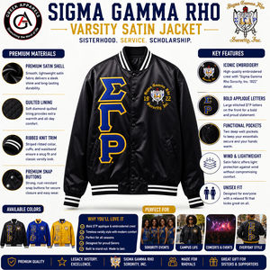 เสื้อแจ็คเก็ตผ้าซาติน/ผ้าไหมปักลาย Sigma Gamma Rho Sorors |   เสื้อผ้าสตรีแบบสั่งทำพิเศษของชมรม SGR ลายนูน ระบายอากาศได้ดี เป็นมิตรกับสิ่งแวดล้อม - Product Image 5