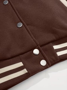 Women Customized Embroidered Brown And Cream Color Block Varsity Jacket With <b>Button</b> Closure Regular Fit Casual Style Autumn Wear - Product Image 5