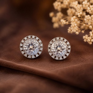 925 Sterling <b>Silver</b> Halo Cubic Zirconia <b>Stud</b> Earrings Luxury Bridal Wedding Earrings Sparkly Diamond Look <b>Studs</b> - Product Image 5