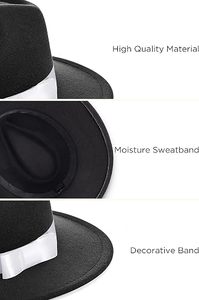 Sombrero Fedora de Fieltro de Lana Negro con Cinta Ajustable, Ala Ancha, Estilo Clásico Unisex para Fiestas, Viajes y Actividades al Aire Libre - Product Image 2