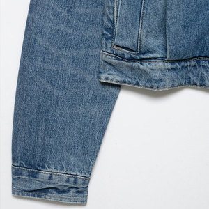Womens <b>Cropped</b> <b>Denim</b> <b>Jacket</b> Shoulder Epaulet Drop Shoulder Vintage Wash Distressed Collar Boxy Jean <b>Jacket</b> Streetwear Wholesale - Product Image 2
