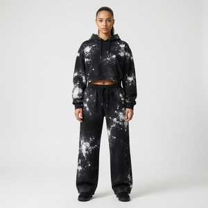 Conjunto de Sudadera con Capucha y Pantalones con Estampado Galáctico Negro para Mujer, Chaqueta Corta con Cremallera, Pantalones Deportivos de Pierna Ancha, Estilo Grunge Oversize, Atuendo Combinado - Product Image 5