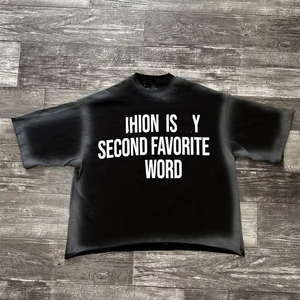 เสื้อยืดผู้ชายสไตล์วินเทจ พิมพ์ลายตามสั่ง ผ้าฝ้าย 100% สไตล์สตรีทแวร์ใหม่ ตกแต่งด้วยการเย็บแบบซันเฟด - Product Image 1