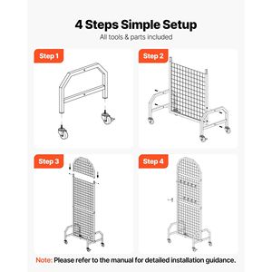 2 Pairs 1.9 X 5.4 ft Black Carbon Steel <b>Wire</b> Grid <b>Wall</b> Panels Movable Art Display <b>Rack</b> 20 Hooks Wheels Craft Show Decor <b>Storage</b> - Product Image 5