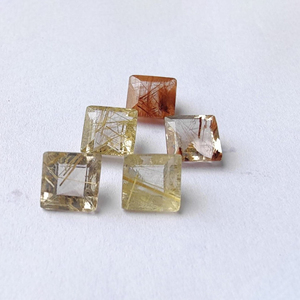 Piedra Preciosa Natural de Rutilo Dorado, Corte Cuadrado Facetado, Piedra Suelta Calibrada para Joyería - Product Image 3
