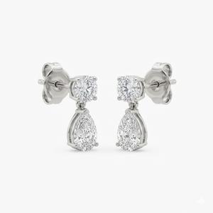 Boucles d'oreilles pendantes en diamant de laboratoire 4 carats (TCW) rond à poire en or blanc 14K et argent sterling, idéales pour mariage - Product Image 1
