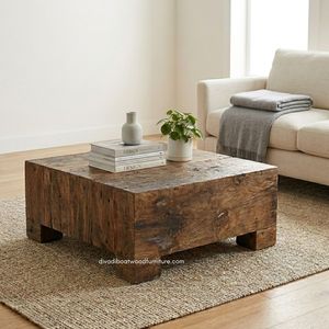 Natural Durable Wood <b>Rustic</b> <b>Coffee</b> <b>Table</b> Handcrafted Minimalist Vintage Industrial Living Room Furniture Reclaimed Boat Wood - Product Image 3