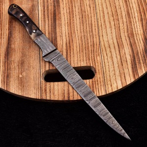 Custom Handmade Forged Fillet <b>Knife</b> in Damascus Steel with Ram Horn Handle and Leather Sheath-Eco-Friendly Dishwasher <b>Safe</b> - Product Image 6
