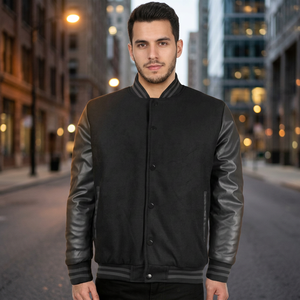 Vestes d'université pour hommes personnalisables rayures brodées col montant laine cuir manches avant dernier style Letterman Tackle - Product Image 5
