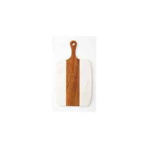 Planche à découper rectangulaire en bois avec poignée pour la cuisine et découpe intégrée pour le service, avec design en résine - Product Image 4