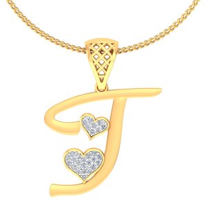 Pendentif initial en or jaune avec diamants taille cœur pour femme, idéal pour un usage quotidien - Product Image 1
