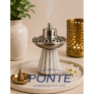 Brûleur d'encens en laiton plaqué argent de luxe, écologique, élégant, artisanal, porte-encens Dhoop Dani Bakhoor pour la décoration de la maison - Product Image 6
