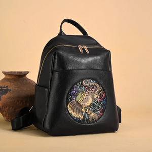 Black PU <b>Leather</b> Women <b>Backpack</b> Printed Crossbody Bag <b>Large</b> Capacity Softback Travel Schoolbag for Daily Use - Product Image 2