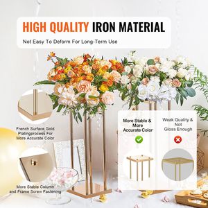 Set di 4 Supporti per Fiori da Matrimonio in Metallo Dorato, Altezza 60 cm, Vasi Geometrici per Centrotavola, Decorazioni da Tavolo - Product Image 3