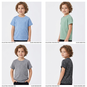 Boys Short Sleeve T-Shirts Crew Neck Solid Color Cotton Jersey Casual Breathable 4-<b>Pack</b> 3-4Y Machine Washable Eco-Friendly - Product Image 6