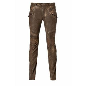 Pantalon en cuir noir pour homme, taille haute, coupe droite, style motard, avec poches, fermeture boutonnée, pour l'hiver - Product Image 5