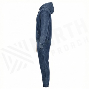 Customizable Oversized Acid Washed Cotton Tracksuits Men <b>Distressed</b> Embroidered Sweatpants Hoodie Set Winter Activewear - Product Image 3