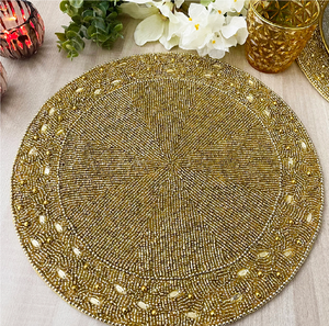 <b>Beaded</b> <b>Placemats</b> Home Decor Dinning Table Mat Orange Color Customized Luxury Design <b>Beaded</b> Charger Plate Mats - Product Image 6