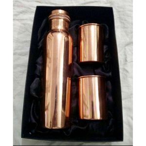 Bouteille d'eau en cuivre pur 1000 ml, anti-fuite, bienfaits ayurvédiques, récipient en cuivre imprimé, finition laquée, gourde de yoga et de fitness - Product Image 3