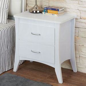 Mesa de Noche de Madera MDF con Acabado Blanco y 2 Cajones - Product Image 2