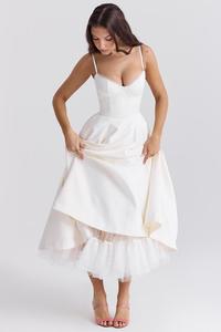 SHENGFU Abito Midi Bianco da Donna con Corsetto Bustier, Spalline Sottili, Linea ad A, Orlo in Tulle Stratificato, Elegante Abito da Cocktail Formale - Product Image 2