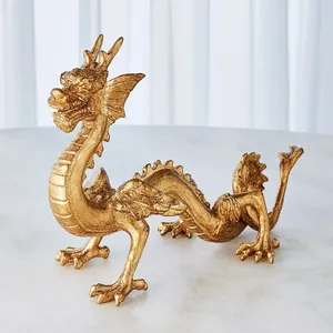 Figurine de dragon doré, sculpture en métal faite à la main, décoration animale traditionnelle pour table, salon, nouvel an chinois - Product Image 5